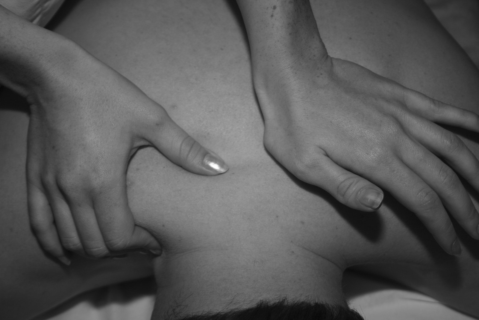 Working the trapezius, slowly, because it will not be rushed