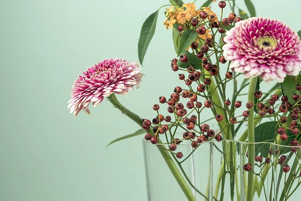 Zinnias against green